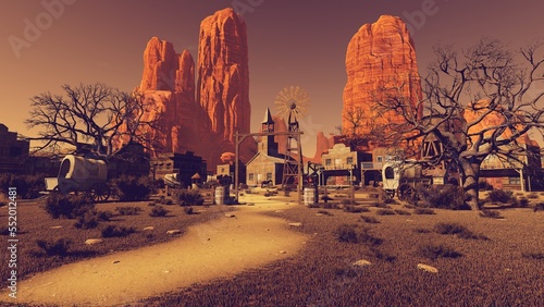 Landscape and city of wild west
