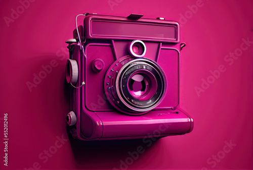 old camera in Viva magenta color, trending color of 2023, illustration photo