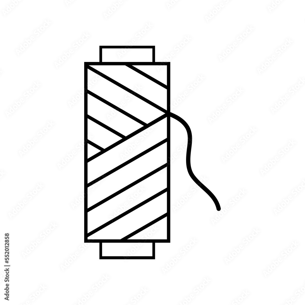 Black line thread roll for sew cloth outline on white backgroud icon flat vector design. Black line thread roll for sew cloth outline on white backgroud icon flat vector design.