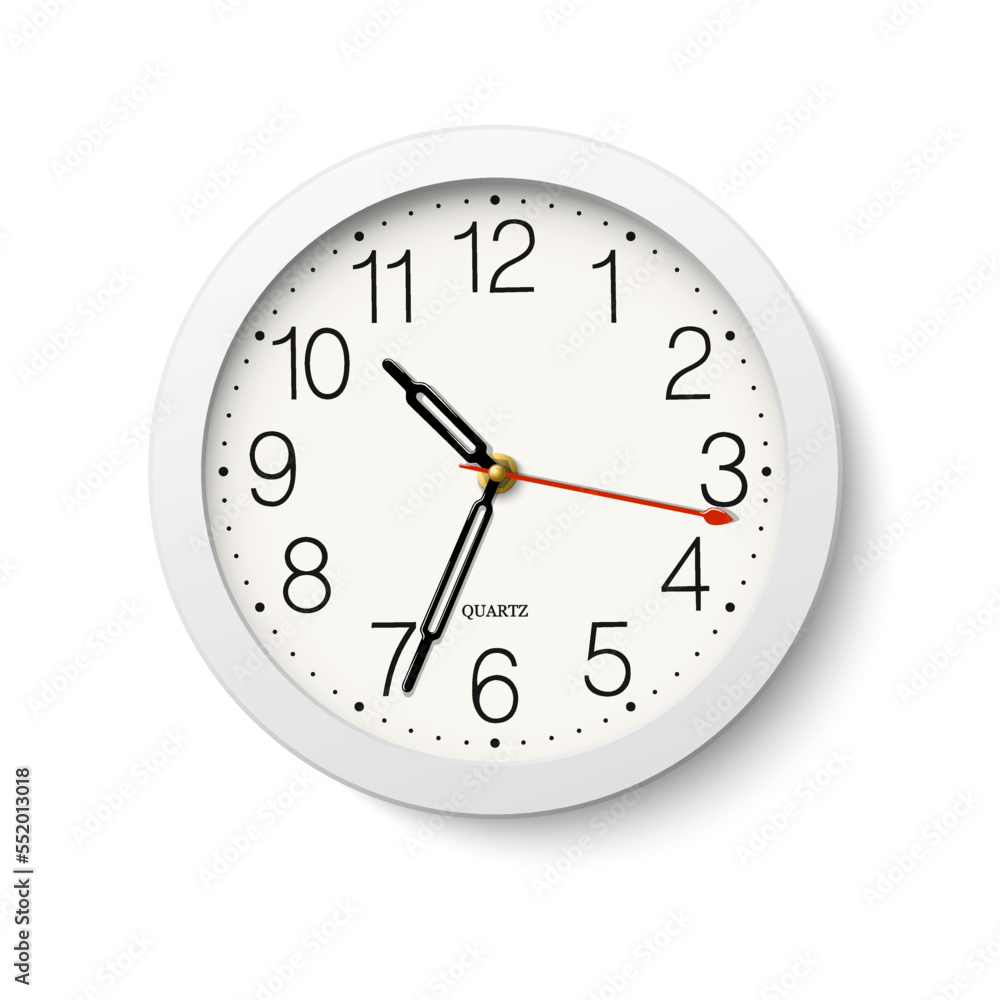 Round wall vector clock with white body isolated on white background Round wall vector clock with white body isolated on white background