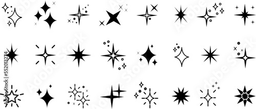 Set of sparkles star icons.Star png icon.Bright firework.Light icon set.Flash,shine sparkle icon,glare,blink star.Black star icons isolated on white background.Christmas star.