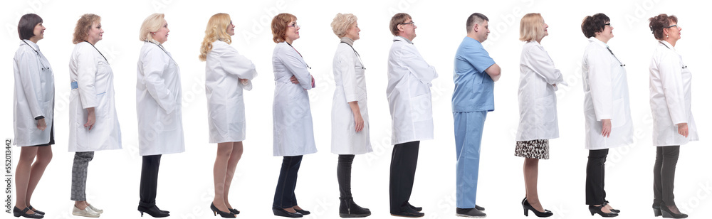 group of doctors in profile isolated on white group of doctors in profile isolated on white