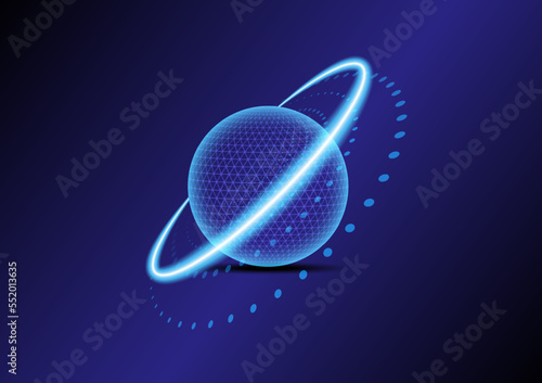 technology abstract blue glow circle There is a pattern on the surface and the ring shines brightly. and dotted rings on a blue and black gradient background.