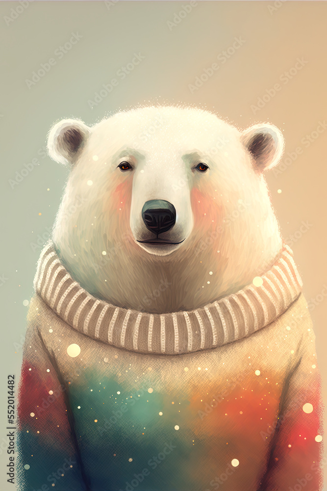 Christmas polar bear illustration, cute bear wearing winter clothes, holiday vibe Christmas polar bear illustration, cute bear wearing winter clothes, holiday vibe