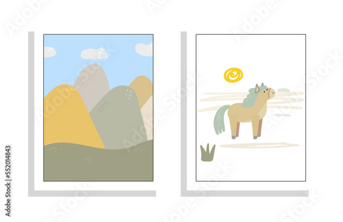 horse and landscape vector flat set