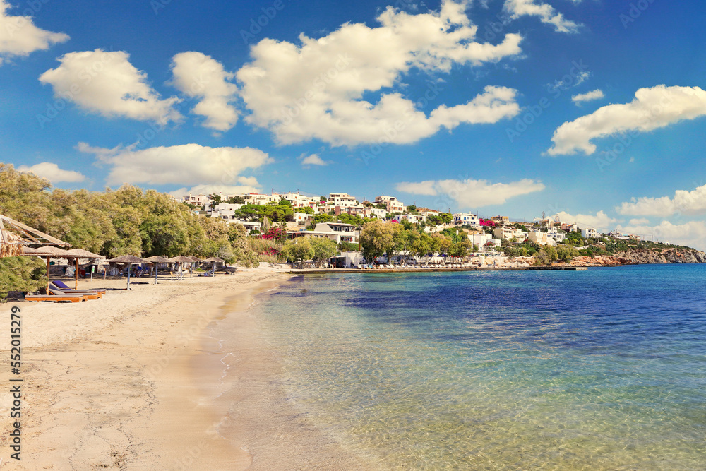 The sandy beach Azolimnos in Syros, Greece