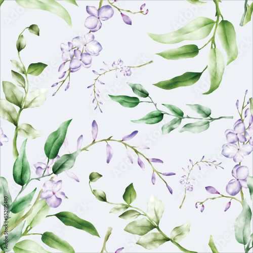 Elegant floral seamless pattern with purple flower
