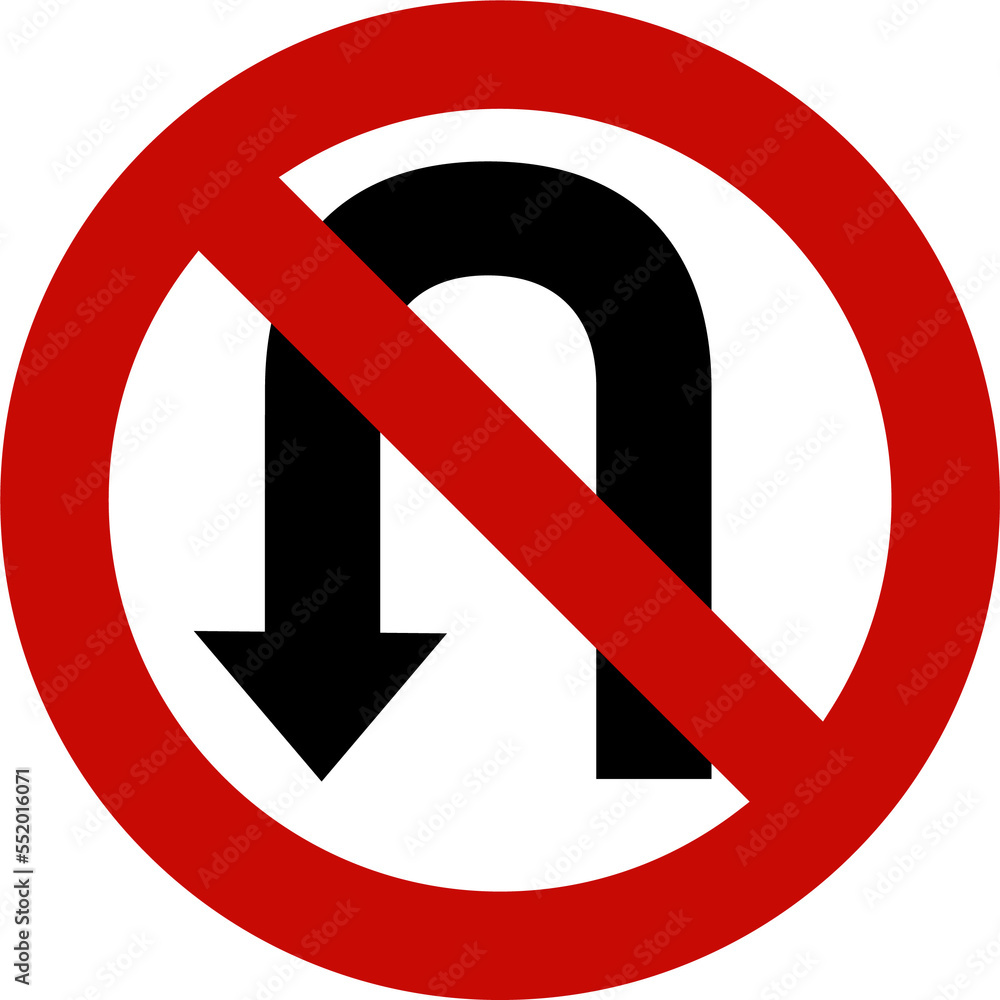 No u turn red road sign or traffic sign. Street symbol illustration.