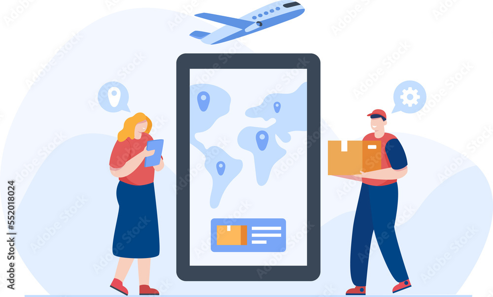Worldwide Parcel Services. Track parcels on smartphone. Vector illustration Worldwide Parcel Services. Track parcels on smartphone. Vector illustration