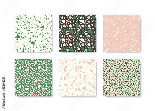 Set of terrazzo seamless patterns. Terrazzo floor pattern. Terrazzo seamless pattern. Collection of terrazzo pattern