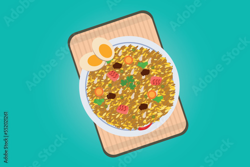 Delicious pilaf with egg vector illustration