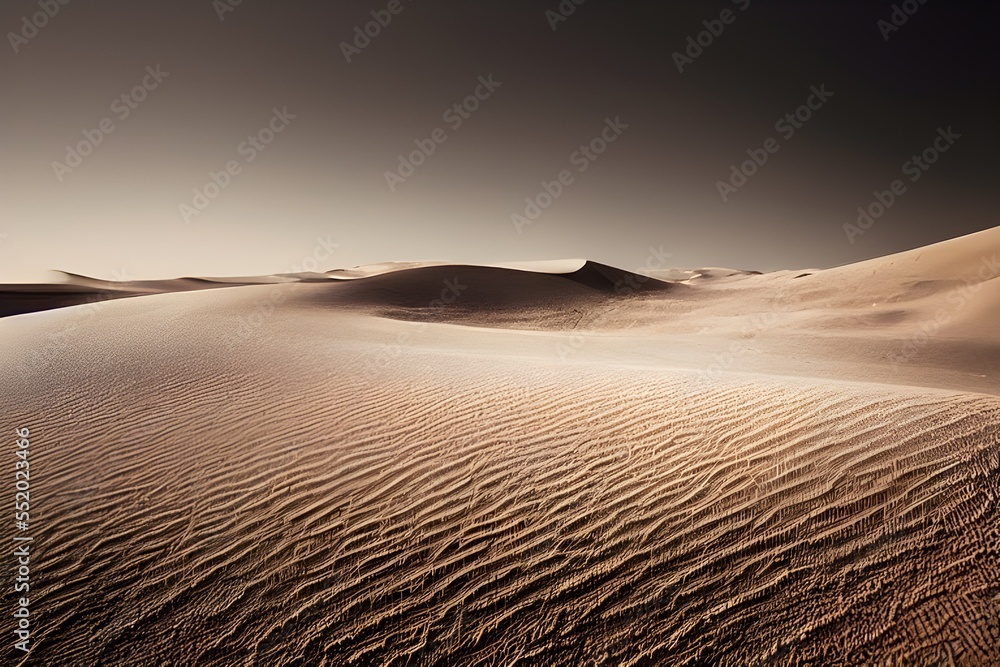 Naklejka premium A desert stretching into the horizon with endless sand dunes. 