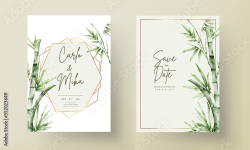 elegant watercolor green bamboo wedding invitation card