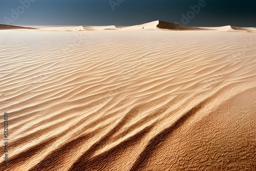 A desert stretching into the horizon with endless sand dunes. 