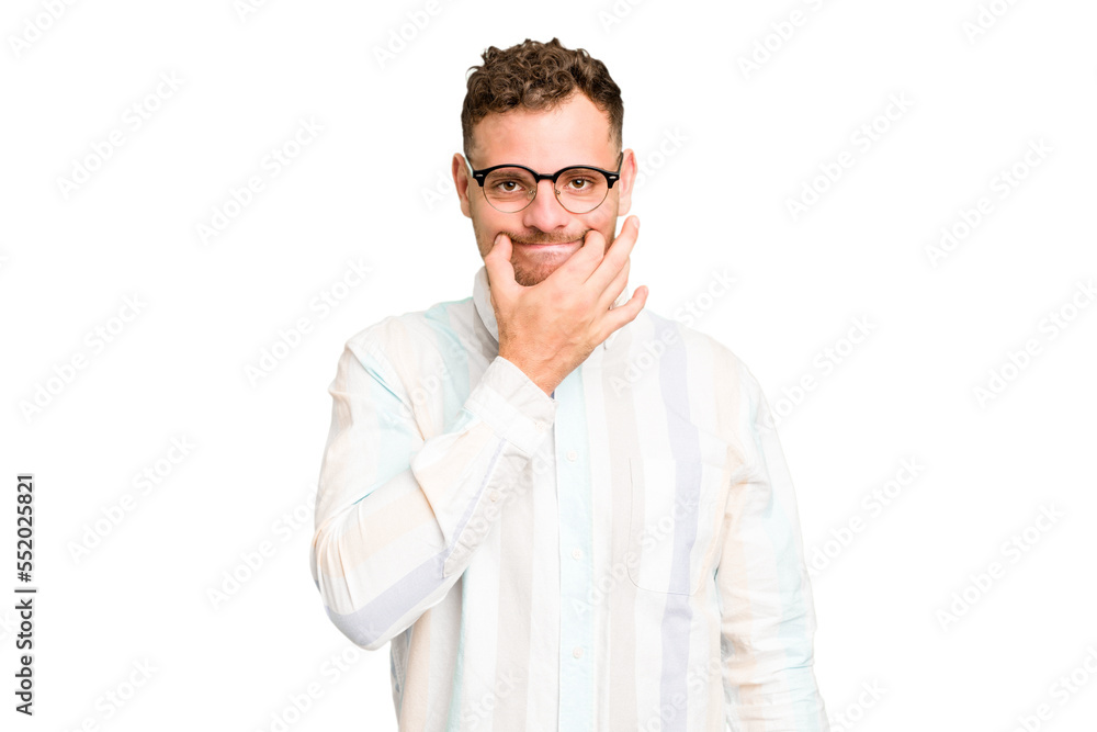 Young caucasian handsome man isolated doubting between two options. Young caucasian handsome man isolated doubting between two options.
