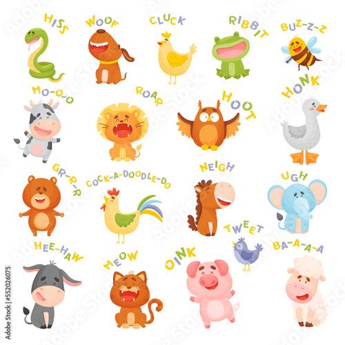 Cute Animal Making Sounds Uttering Sounds Big Vector Set