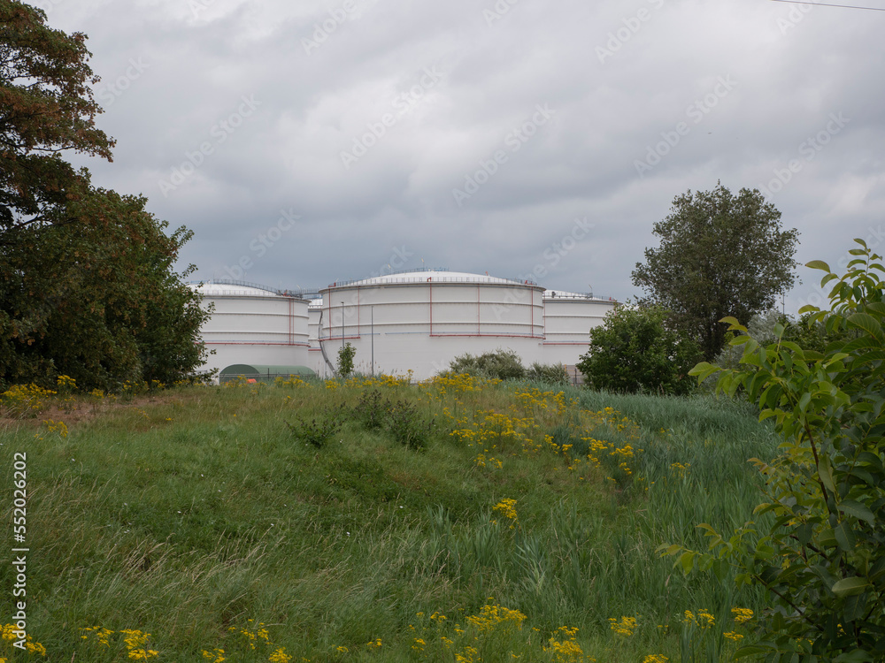 Horizontal photo of the storage facility Oiltanking Stolthaven Antwerp near the polder village of Lillo