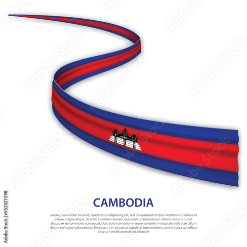 Waving ribbon or banner with flag of Cambodia