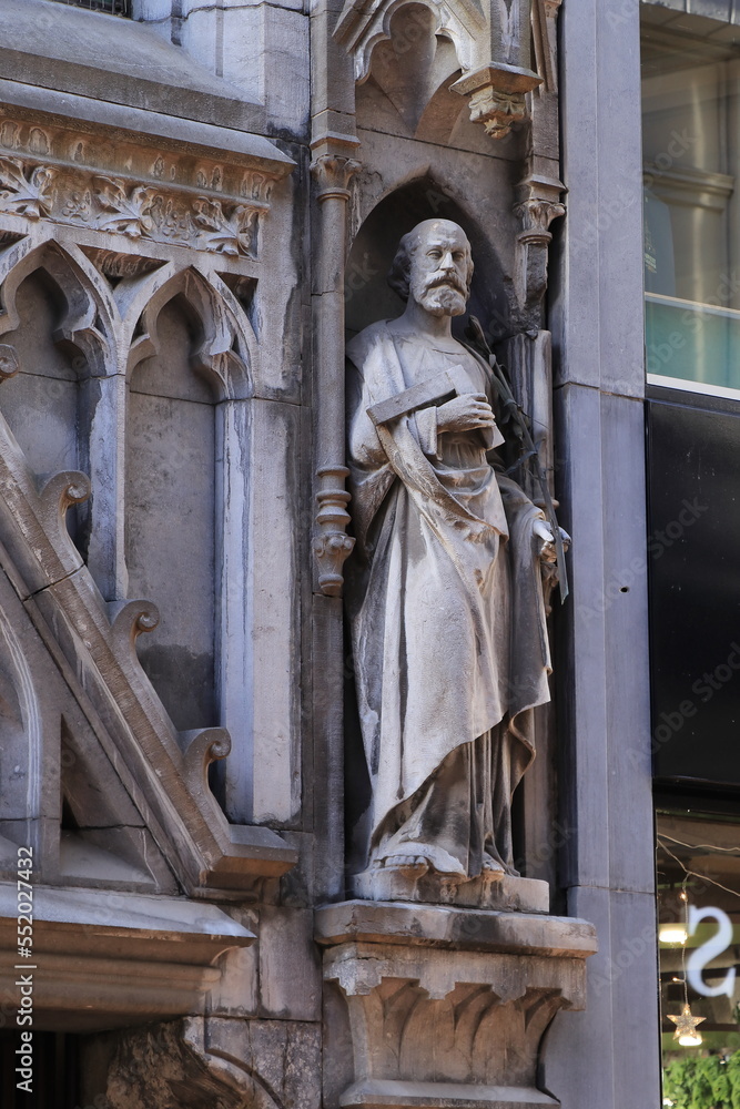 Amsterdam De Papegaai Church Facade Detail with Statue of Saint Joseph, Netherlands