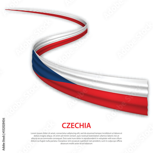 Waving ribbon or banner with flag of Czechia