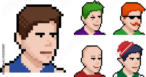Set of Pixel art characters in different styles. Vector illustration