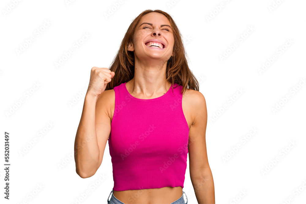 Young caucasian woman isolated celebrating a victory, passion and enthusiasm, happy expression. Young caucasian woman isolated celebrating a victory, passion and enthusiasm, happy expression.