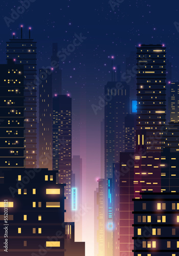 Cityscape By Night With Skyscraper