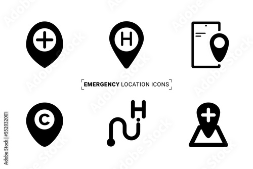 Medical emergency location icon set for multipurpose use
