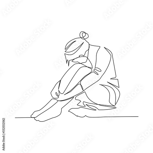 Vector illustration of a sad girl drawn in line art style