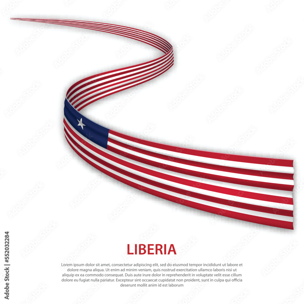 Fototapeta premium Waving ribbon or banner with flag of Liberia