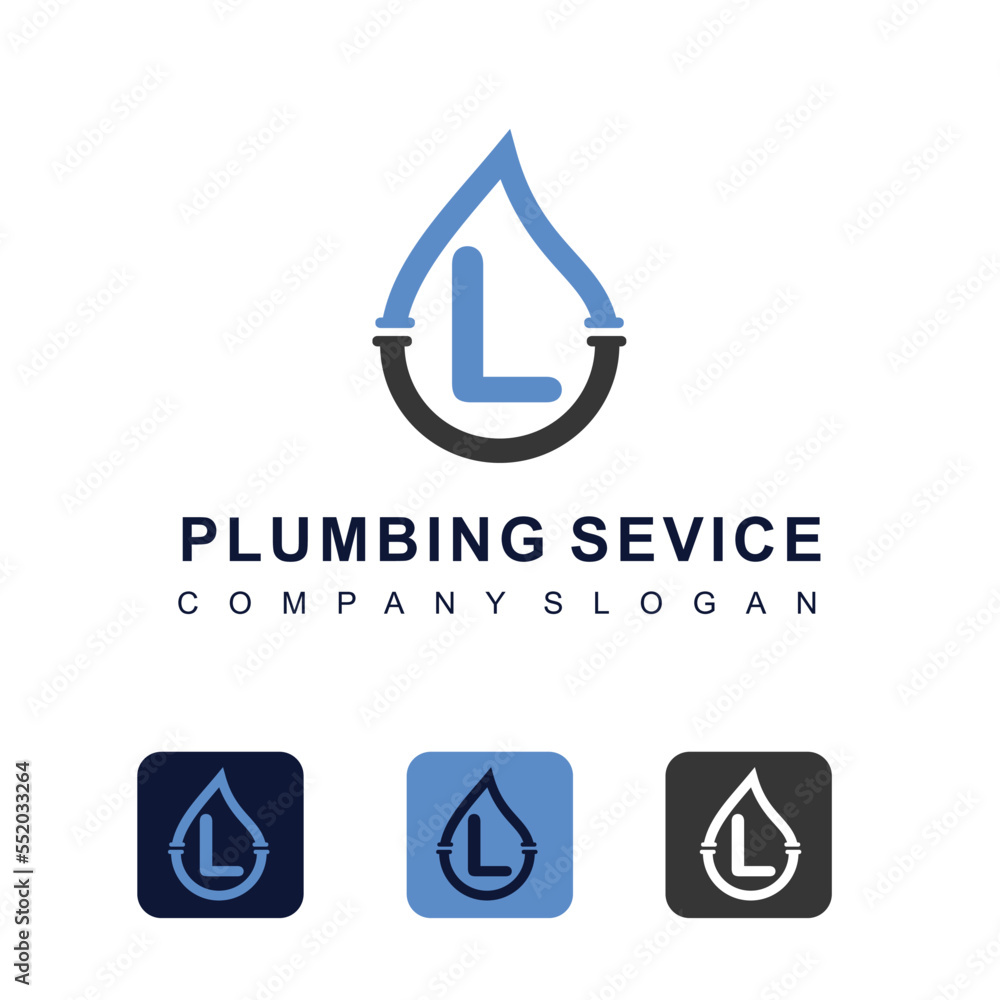 Initial Letter L with Water Shape Icon for Plumbing Service Business Logo Design Template Initial Letter L with Water Shape Icon for Plumbing Service Business Logo Design Template