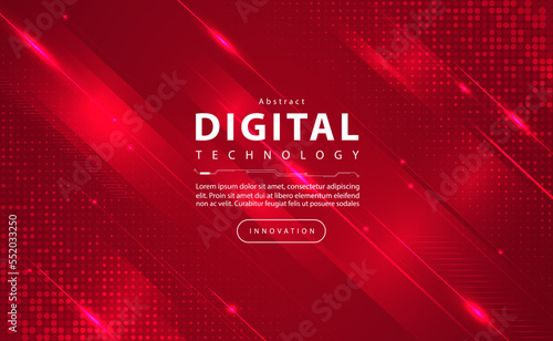 Digital technology banner red background concept, circuit technology light effect, abstract cyber tech, innovation future data, internet network, Ai big data, line dots connection, illustration vector
