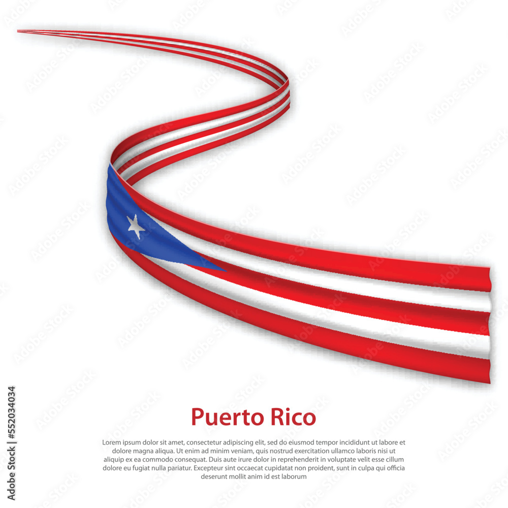 Obraz premium Waving ribbon or banner with flag of Puerto Rico