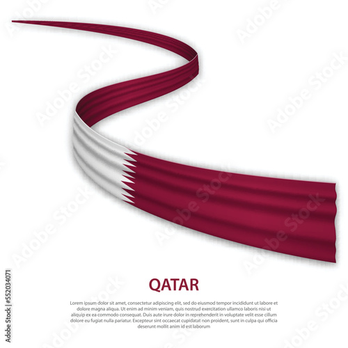 Waving ribbon or banner with flag of Qatar