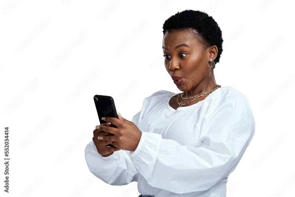 PNG shot of a young woman using her cellphone while standing. PNG shot of a young woman using her cellphone while standing.