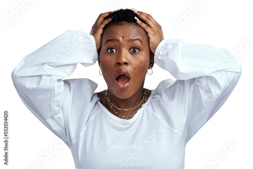 Foto PNG shot of a woman looking worried while standing.