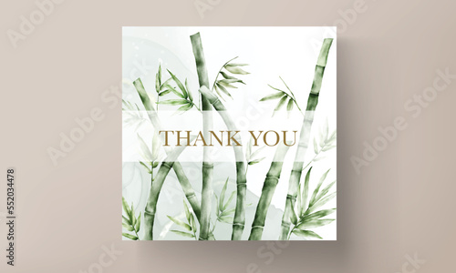 elegant watercolor green bamboo wedding invitation card