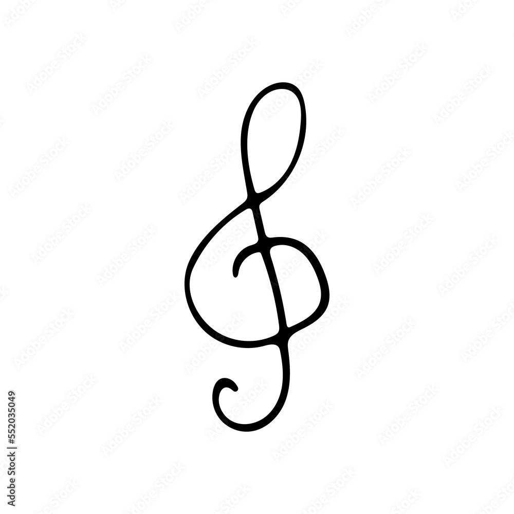 Hand drawn musical symbol, doodle treble clef. Isolated on white background. Hand drawn musical symbol, doodle treble clef. Isolated on white background.