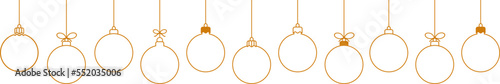 Christmas ball golden line icon.Set of simple golden christmas balls.Holiday christmas decoration.Christmas and New Year seamless banner or border.