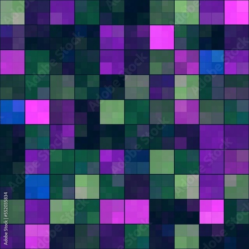Mosaic wall - dark background of colored rectangular abstractions. 3d illustration clipart