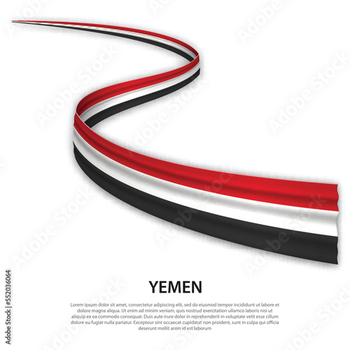 Waving ribbon or banner with flag of Yemen