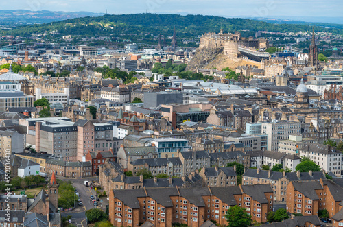 View of Edinburgh city from Arthur's Seat,in the summer sun,Scotland,UK. photo