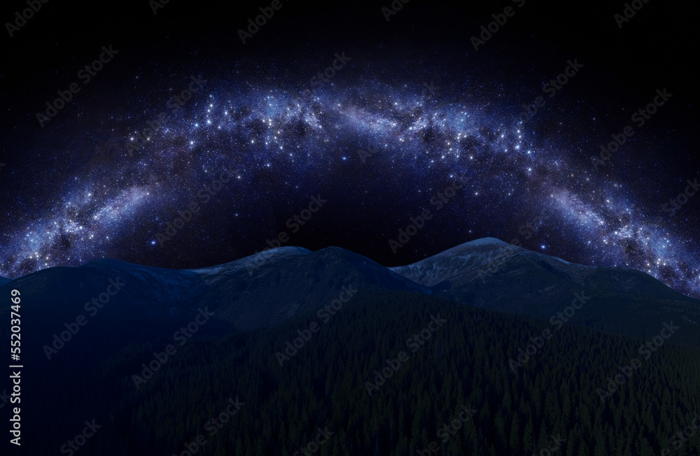 Starry sky milky way panorama. Abstract natural background