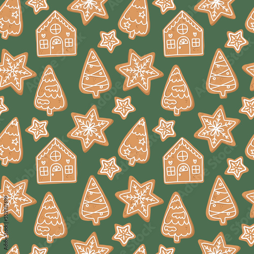 cute hand drawn gingerbread seamless pattern