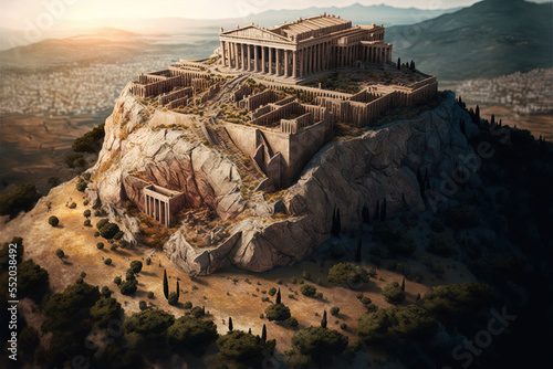 Scene from above the hilltop acropolis Generative AI