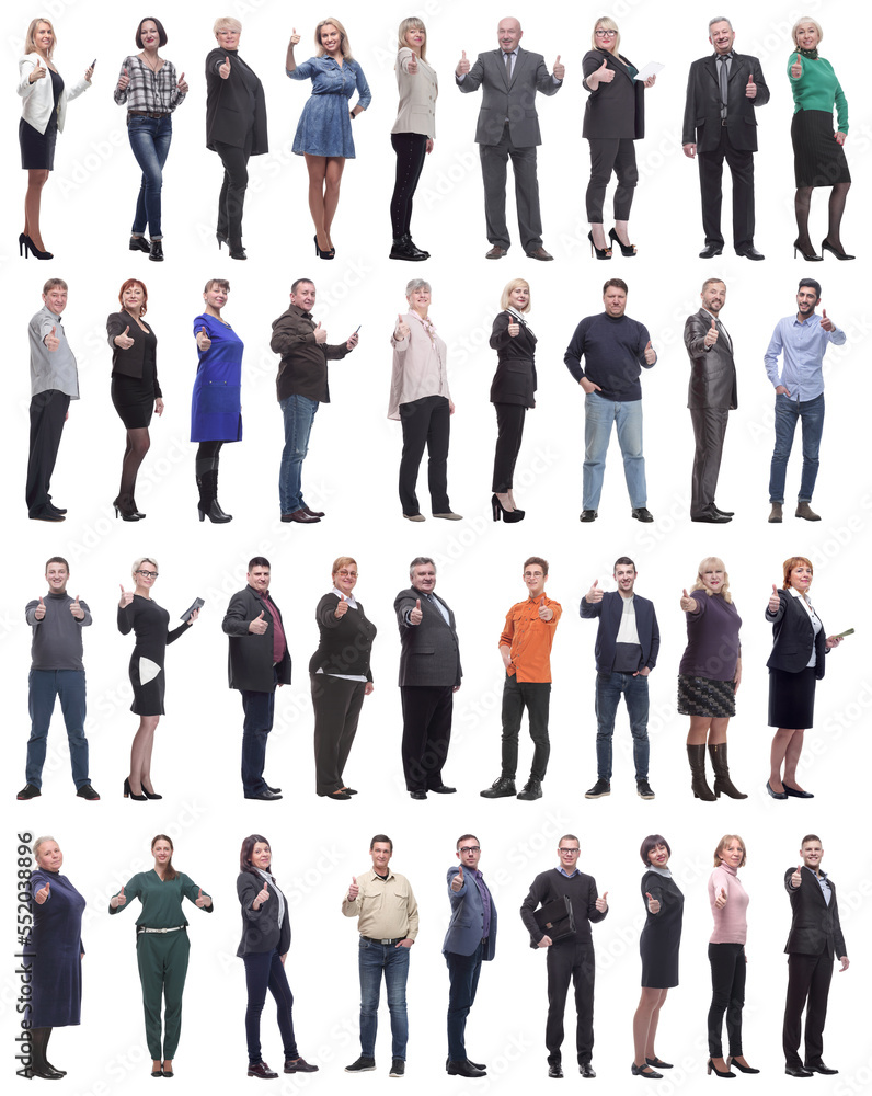 group of business people holding thumb up isolated