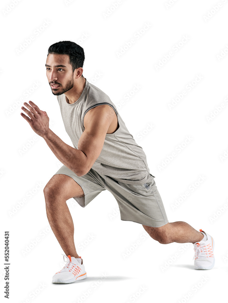 PNG Studio shot of a sporty young man running.