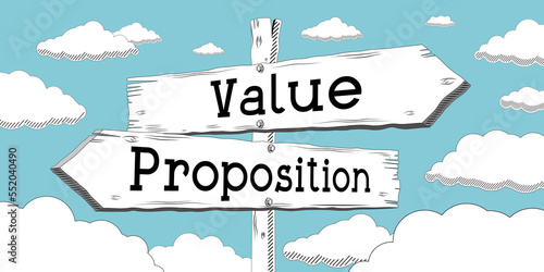 Value, proposition - outline signpost with two arrows
