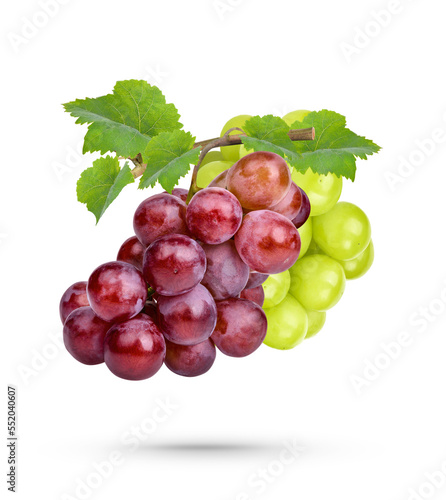 Fresh grape with leaves isolated on transparent background (.PNG)