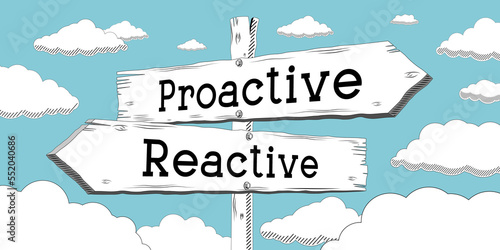 Proactive, reactive - outline signpost with two arrows